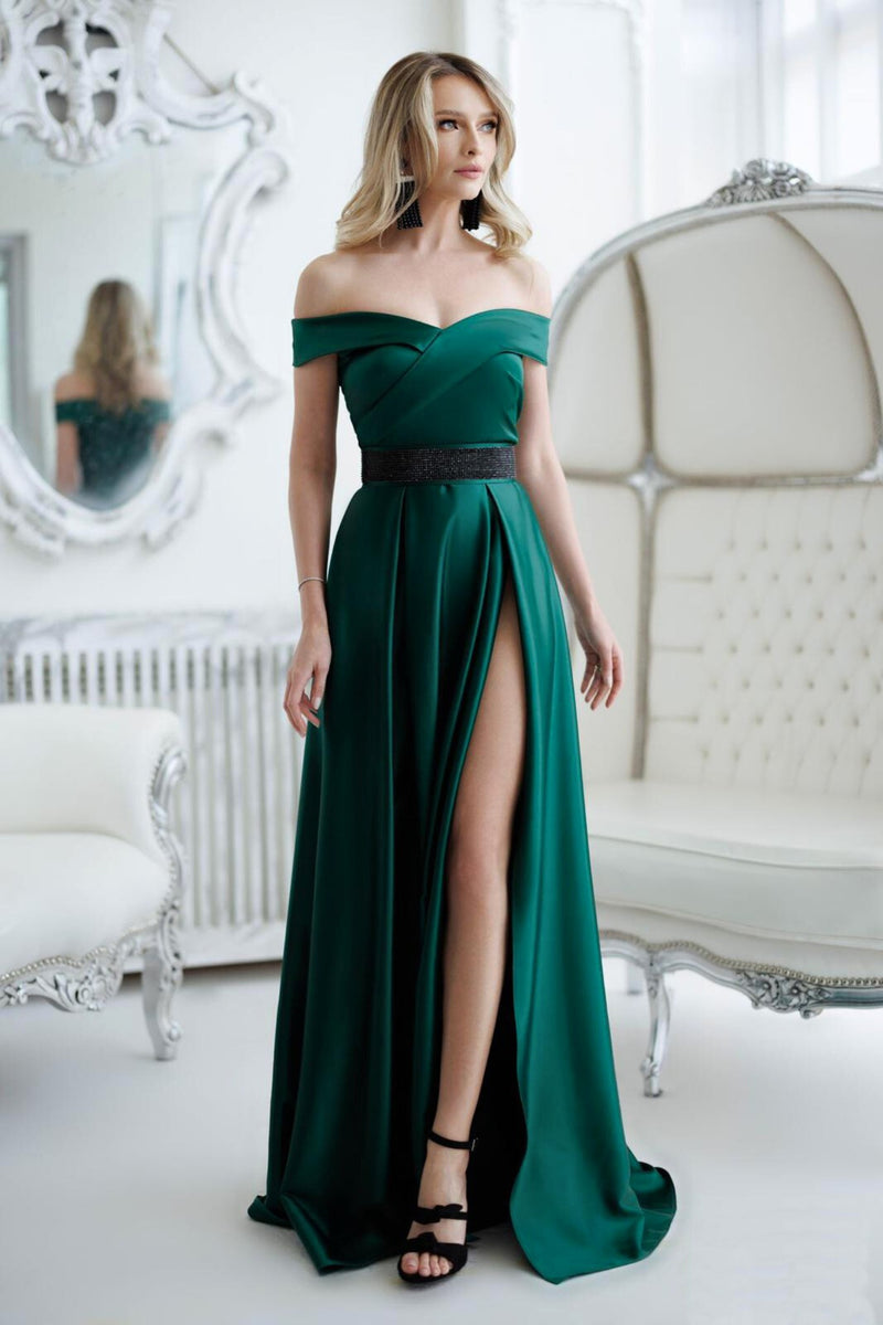 Vestito Cerimonia Verde Bottiglia Vestito Verde Abito In Raso Verde