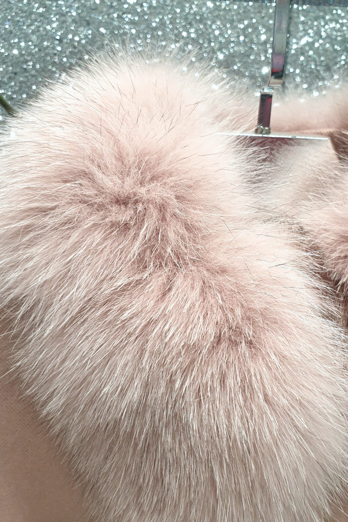 Cappotto in lana cashmere rosa invernale foderato con collo e polsi in pelo naturale