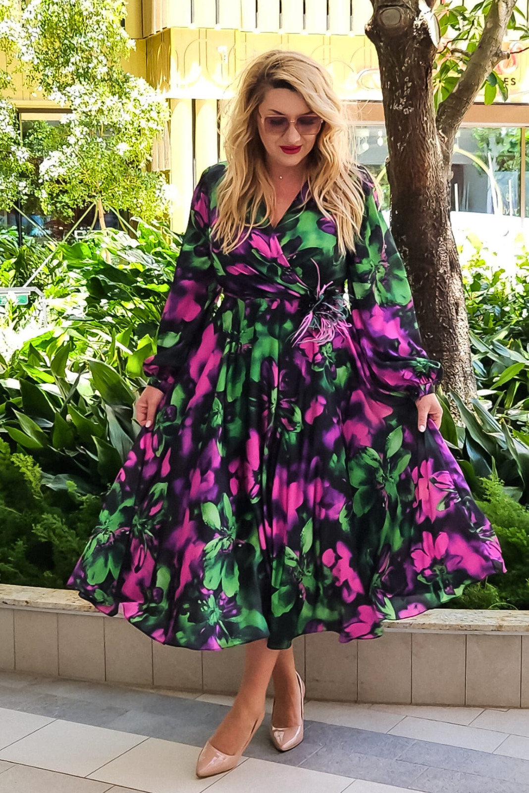 Verde Zara Zara Vestito Con Stampa Floreale Vestito Midi Floreale