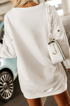 Abito felpa bianco in cotone con maniche lunghe staccabili, taglio dritto e tasche laterali nascoste, stile sportivo denim Moda-Mania