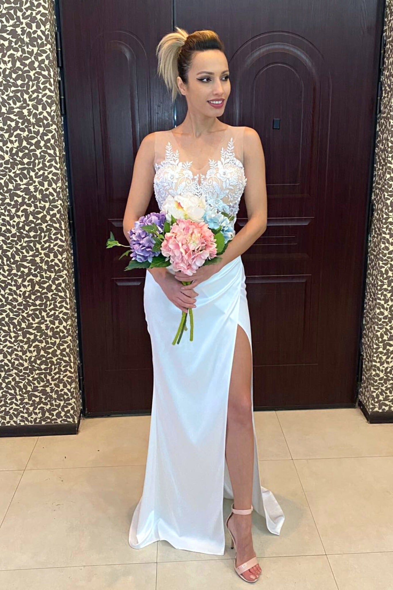 Taffetà Completo Con Gonna Lunga Gonna Lunga Gonna A Tulipano