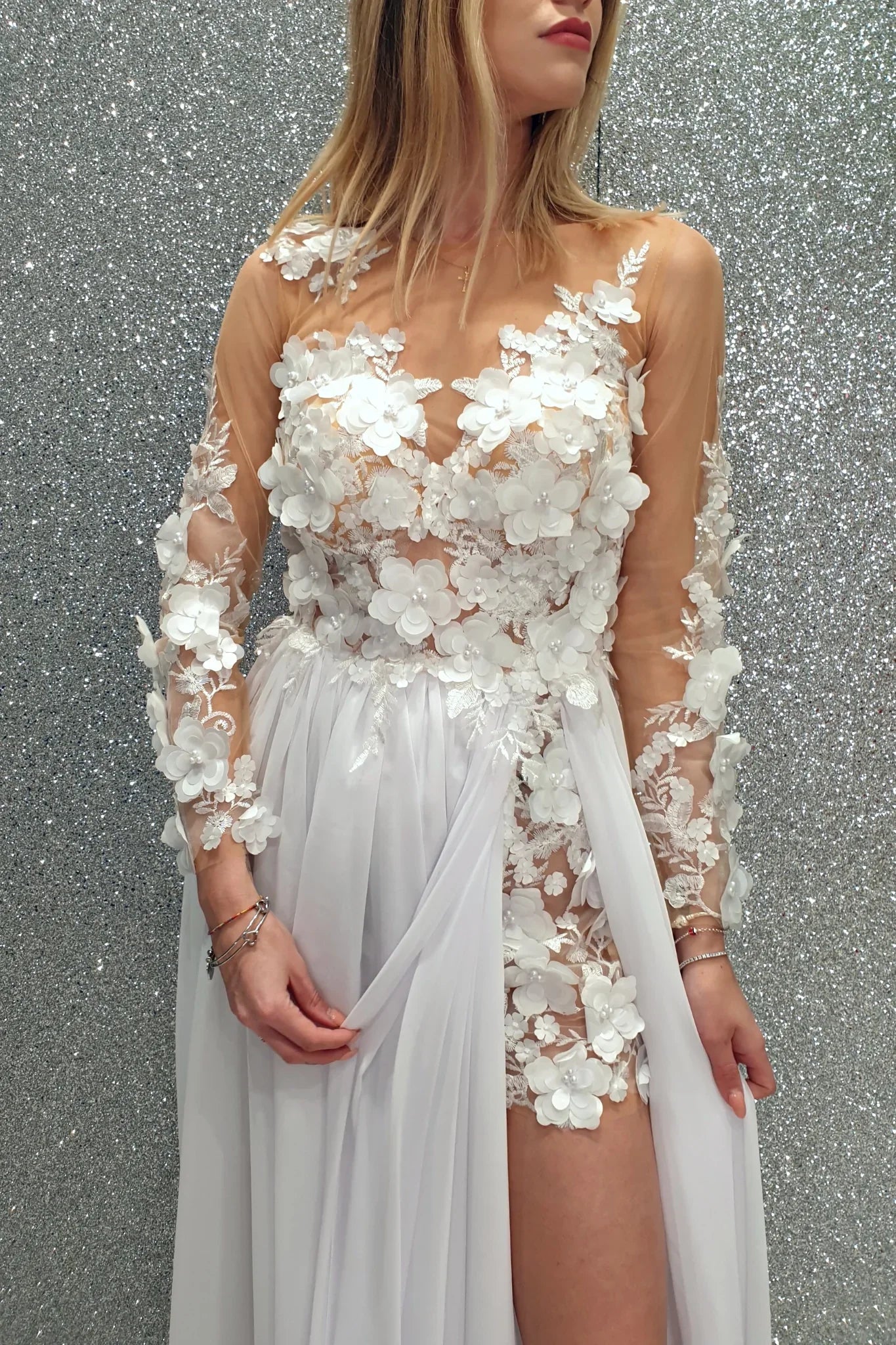 Abito Lungo Bianco Vestito Bianco A Fiori Abito Lungo Bianco Con