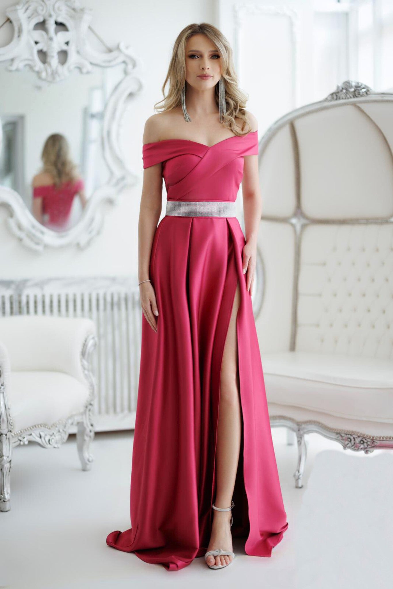 Strass Vestito Lungo Di Seta Abito Da Cerimonia Lungo In Taffetà