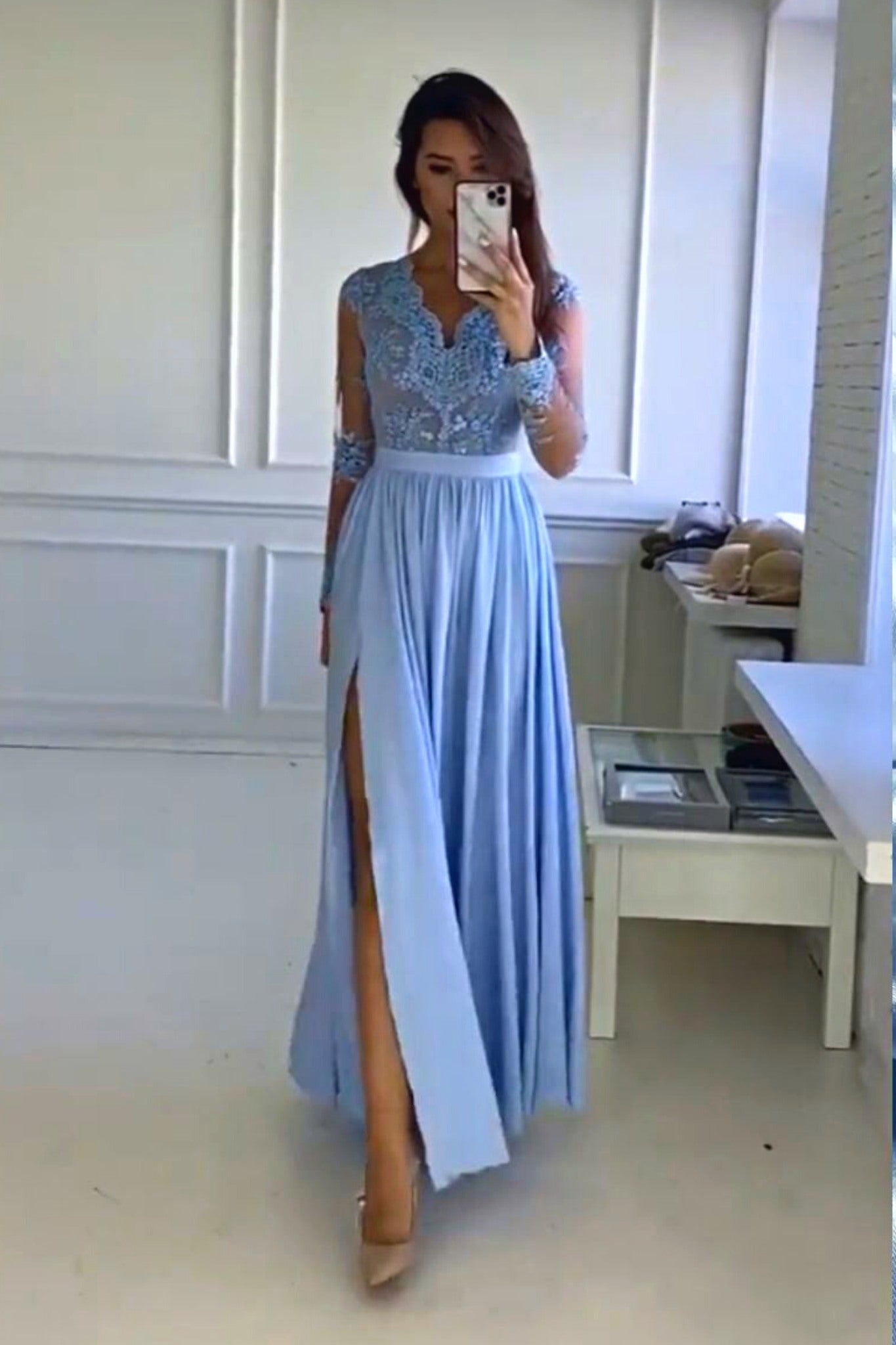 Spacco Laterale Abito Lungo Corpetto Spacco Laterale Vestito