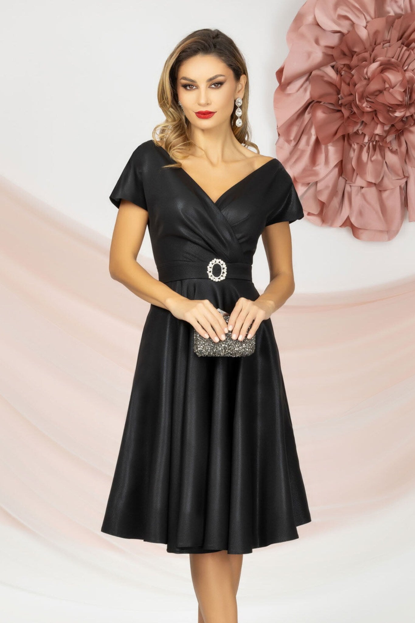 Vestito Donna Tubino Elegante Sotto Il Ginocchio Abito Nero Corto