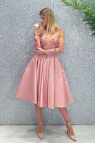 Abito rosa princess midi Moda-Mania con corpetto in tulle a fiori 3D e gonna svasata in taffetà, vestito elegante e femminile.