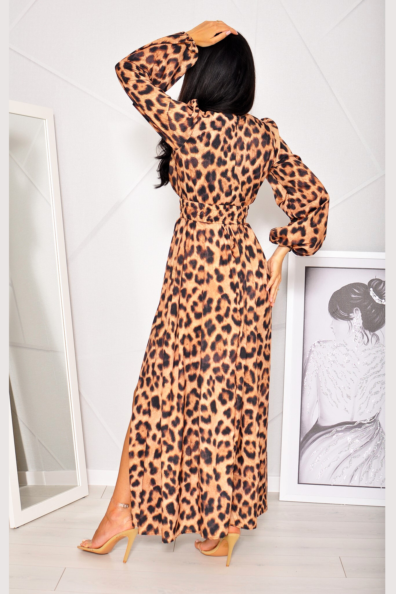 Abito Midi Hush Taglia 14: Stampa Animalier, Senza Maniche, Tasche, Scollo A V, Marrone