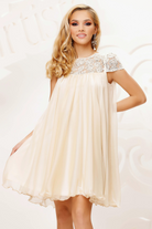 Abito svasato panna avorio Artista in tessuto georgette con décolleté in tulle floreale, abito corto elegante e femminile.