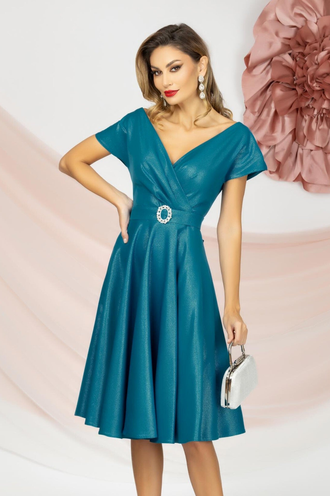 Abito verde turchese corto al ginocchio svasato Pretty Girl con