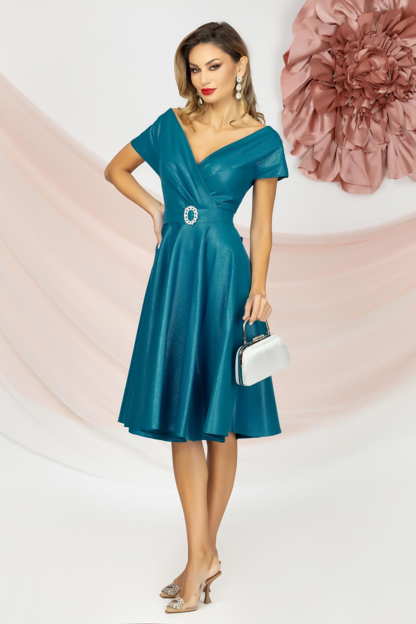 Abito verde turchese corto al ginocchio svasato Pretty Girl con