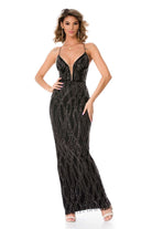Abito lungo nero Bby con scollatura profonda e schiena scoperta con incroci, elegante e alla moda, da donna.