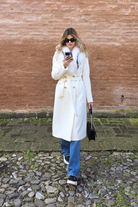 Cappotto invernale bianco doppiopetto in cashmere con fodera trapuntata, scollo a V e pelo naturale rimovibile, giacca Moda-Mania