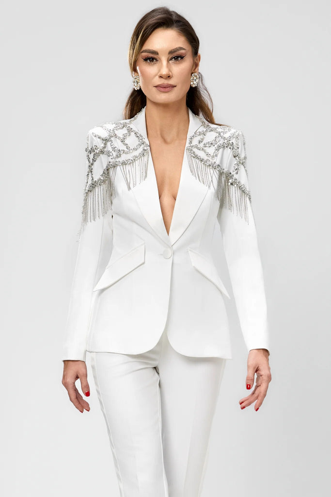 Completo elegante bianco Bby giacca decorata da frange di