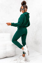 Completo sportivo Moda-Mania in cotone verde smeraldo con laccetti bianchi e stampa bianca del logo, tuta casual e sportiva