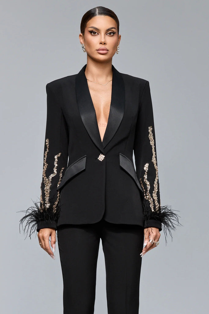 Tailleur Donna Completo Giacca E Pantalone Paillettes Outfit