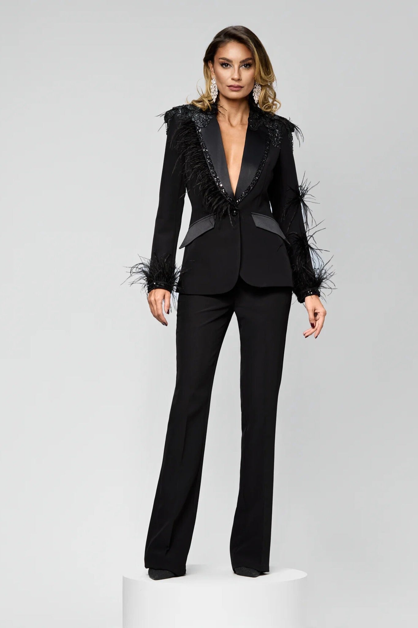 Blusa Completo Casacca Pantalone Elegante Casacca Pantalone Nero