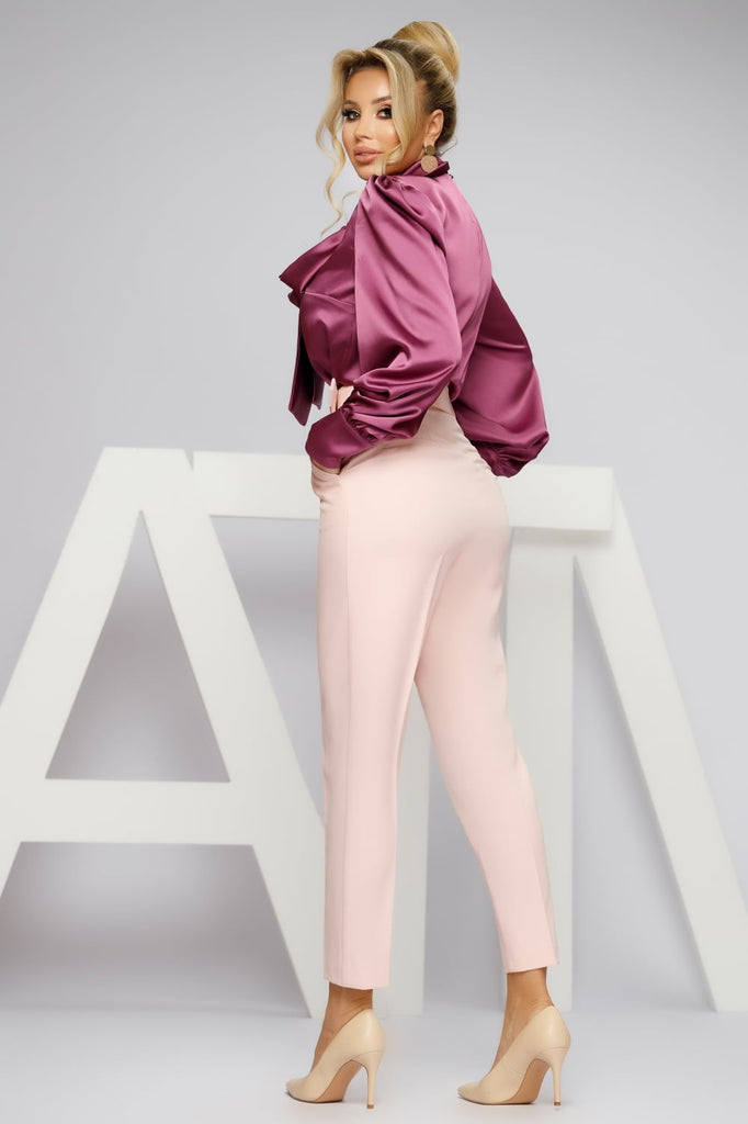 Completo tailleur rosa pesca Atmosphere giacca con revers e pantaloni con cintura a vita alta