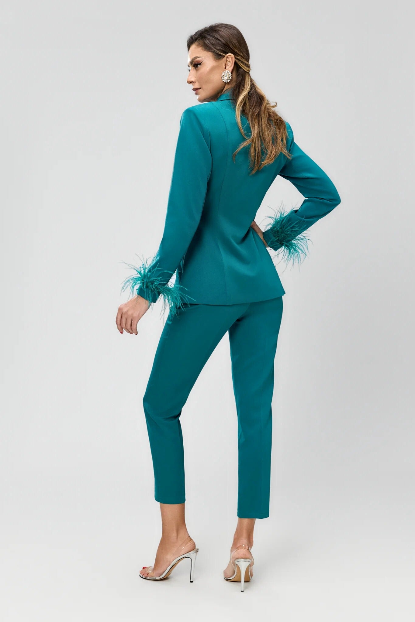 Smeraldo Tailleur Donna Verde Petrolio Verde Bosco Pantaloni Verde