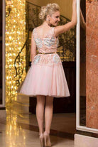 Abito princess Fofy corto con corpino in tulle ricamato celeste e rosa, gonna in tulle rosa a più strati, per bambina.
