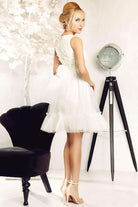 Abito princess bianco Fofy con corpino floreale 3D e gonna in tulle, abiti corti eleganti per bambina.
