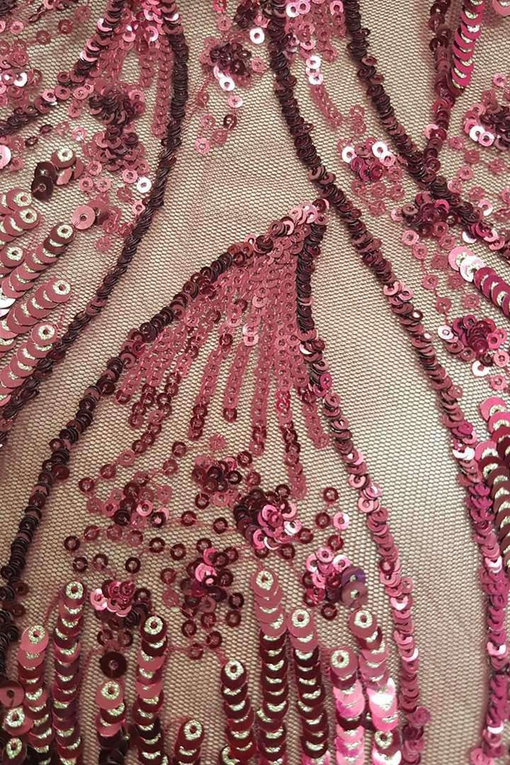 Abito corto Fofy viola in velluto con corpetto in tulle e paillettes, balza in vita, abiti eleganti e alla moda.