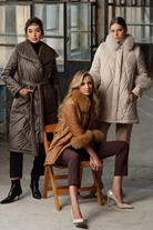 Giacca invernale dorata cammello Moda-Mania con collo alto, accessoriata con pelo naturale, giacca e cappotto elegante e caldo