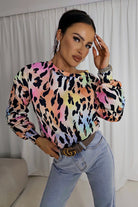 Maglia felpa casual Moda-Mania con stampa maculata multicolore, maniche lunghe e polsini, morbida e comoda per il tempo libero.