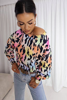 Felpa casual a stampa maculata multicolore con maniche lunghe e polsini, maglia di Moda-Mania, capospalla comodo e stiloso.