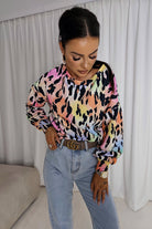 Maglia felpa casual Moda-Mania con stampa maculata multicolore, maniche lunghe e polsini, morbida e comoda da indossare