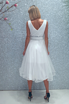 Abito princess bianco in tulle con corpetto a pois glitterati e cintura regolabile, abiti corti di Moda-Mania.