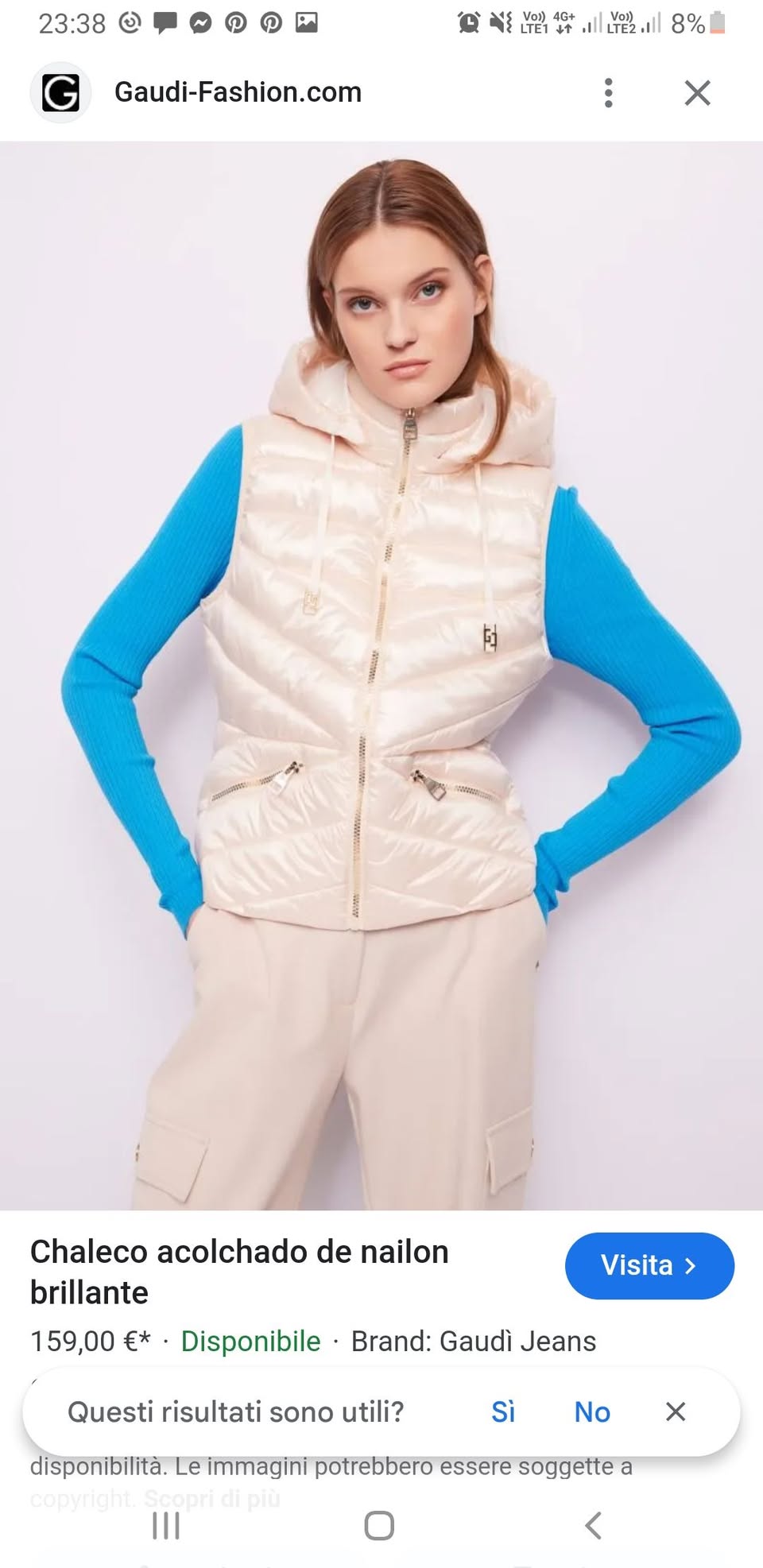 Gilet imbottito Gaudi colore panna in nylon lucido con zip e cappuccio, giacche e cappotti Moda-Mania, stile elegante e pratico