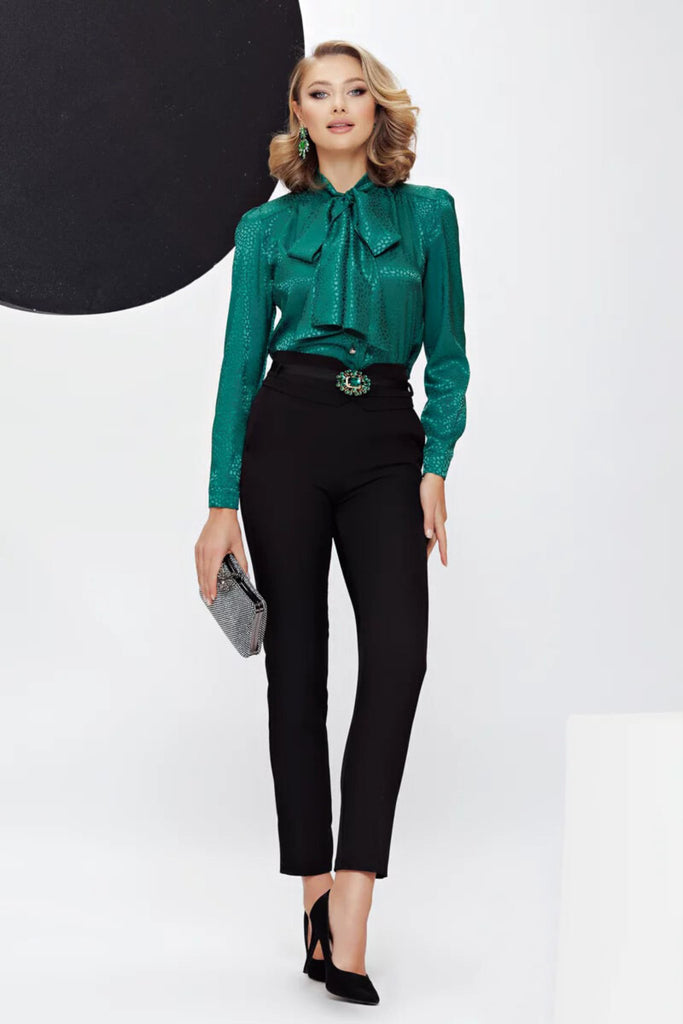Pantaloni eleganti neri a sigaretta e vita alta Fofy cinturino accessoriato con fibbia gioiello verde