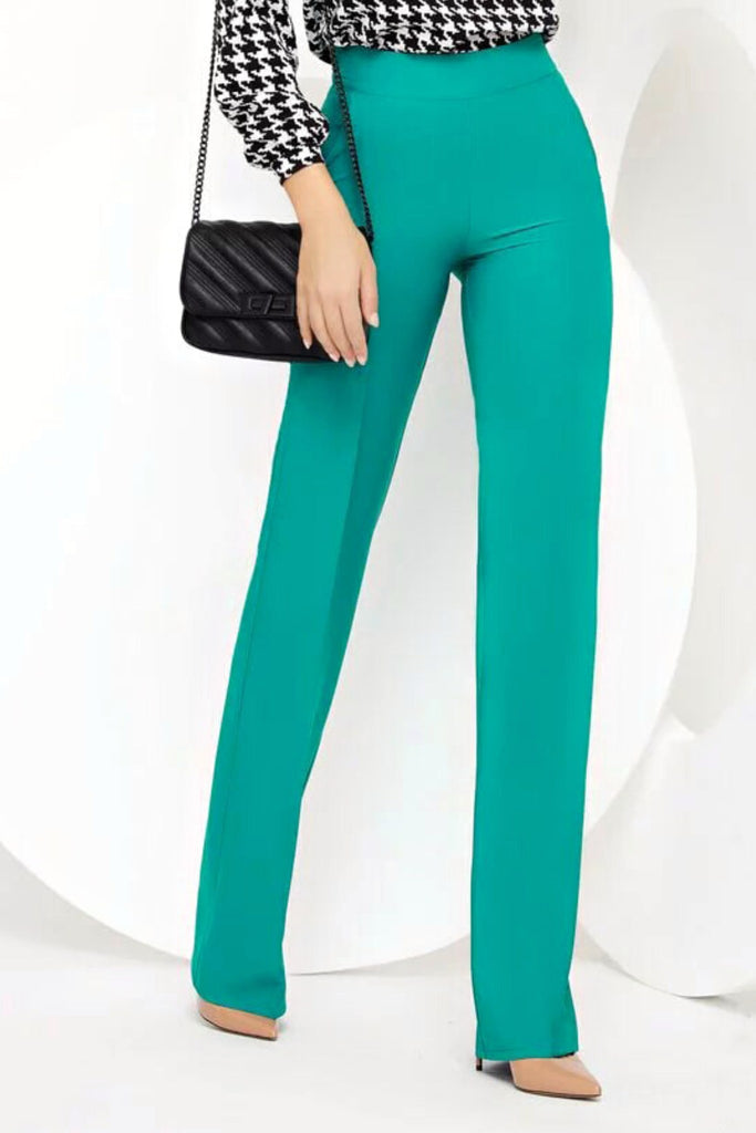 Pantaloni eleganti verde turchese Fofy a vita alta e gamba larga con tasche laterali