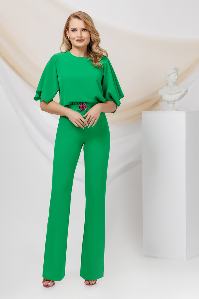 Pantaloni eleganti verdi a gamba larga Pretty Girl con cintura rimovibile accessoriata con fibbia gioiello