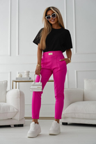 Pantaloni sportivi fucsia in cotone Moda-Mania con tasche laterali e vita elasticizzata, casual e comodi.