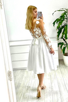 Abito bianco princess midi Moda-Mania con corpetto in tulle a fiori 3D e gonna svasata, stile elegante e femminile