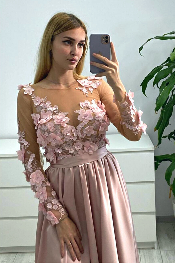 Abito tre quarti rosa princess midi con corpetto in tulle a fiori 3 D e gonna svasata