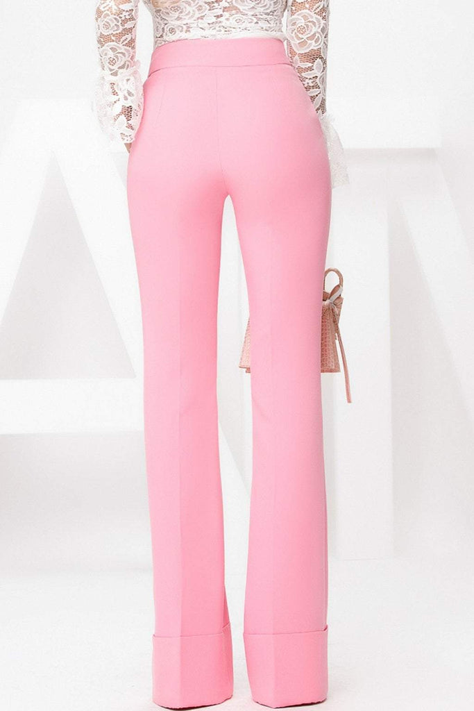 Pantaloni eleganti rosa corallo a gamba larga Atmosphere a vita alta con tasche alla francese e orlo alto