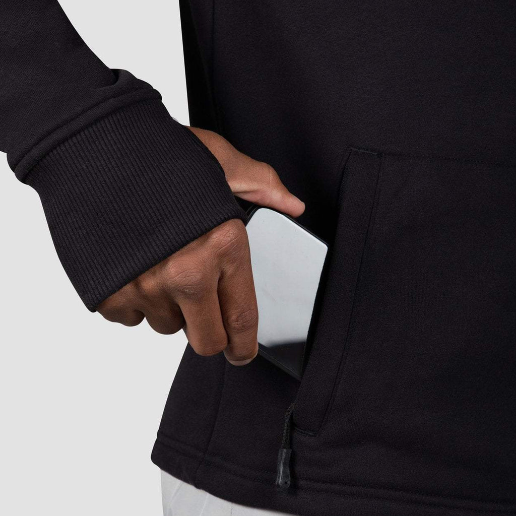 Felpa uomo nera in cotone con cappuccio Neotech Zip Hoodie e polsini elasticizzati con passapollici Morotai