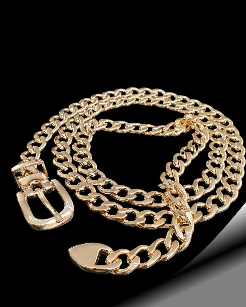Cintura gioiello metallica dorata a catena con fibbia arrotondata
