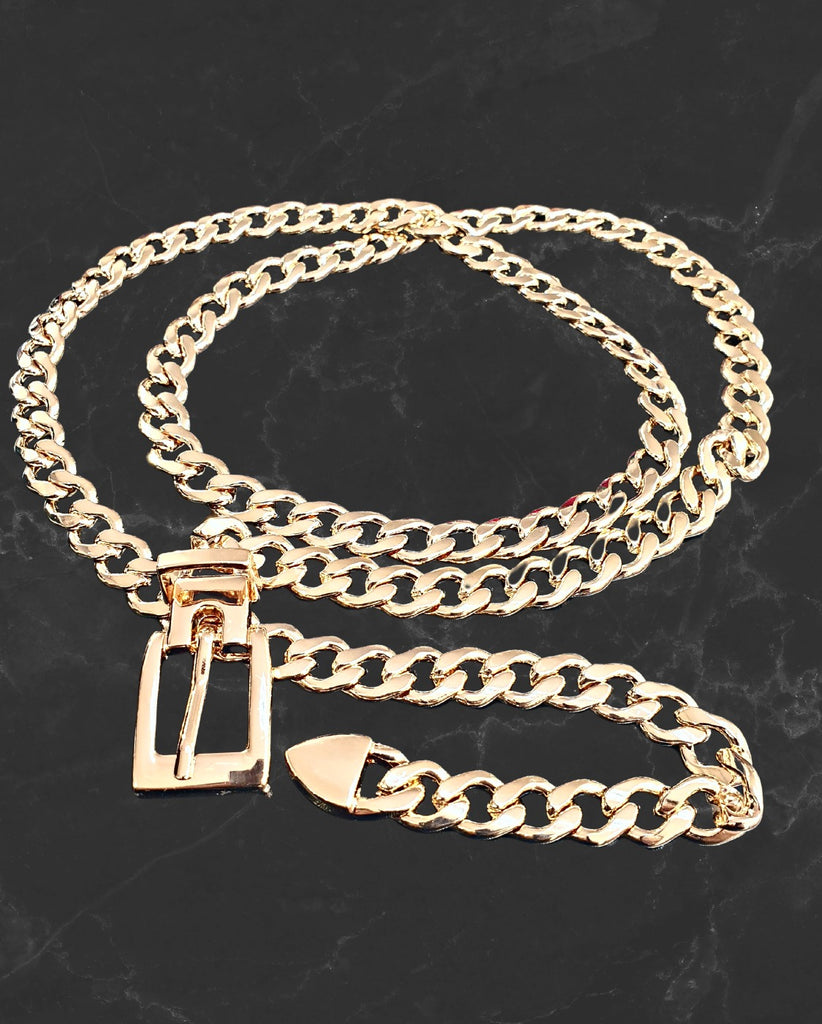 Cintura gioiello metallica dorata a catena con fibbia quadrata