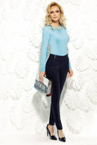 Pantaloni lunghi blu notte Fofy, modello a sigaretta con bottoni dorati decorativi, tessuto elegante e vestibilità aderente