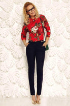 Pantaloni lunghi neri Fofy con quattro tasche e accessorio dorato in vita, stile casual e versatile.
