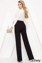 Pantaloni neri eleganti Fofy a vita alta e gamba larga con tasche laterali e dettagli in stelle, in tessuto morbido.