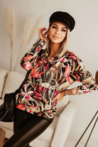 Maglia felpa fantasia foglie Moda-Mania con tasca a marsupio, collo alto a cratere e coulisse, maglioni e cardigan.