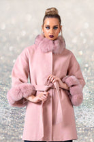 Cappotto in lana cashmere rosa invernale Moda-Mania con collo e polsi in pelo naturale, foderato, giacche e cappotti elegante