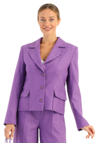 Completo tailleur lillà viola Moda-Mania con giacca corta con tasche e pantaloni larghi, stile elegante e casual