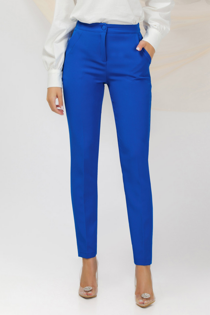 Pantaloni eleganti blu elettrico a sigaretta Pretty Girl con tasche laterali