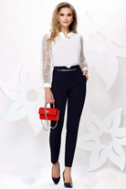 Pantaloni eleganti blu notte Fofy a vita alta con cinturino accessoriato e staccabile, tessuto fluido e taglio raffinato.
