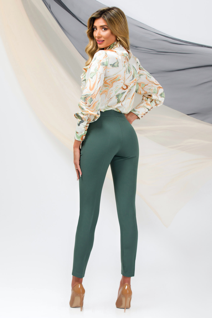 Pantaloni eleganti verde tendenza kaki a sigaretta Pretty Girl con tasche laterali